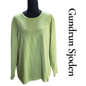 Gudrun Sjoden Top Womens XL Green Organic Cotton Long Sleeve Crew Neck Classic